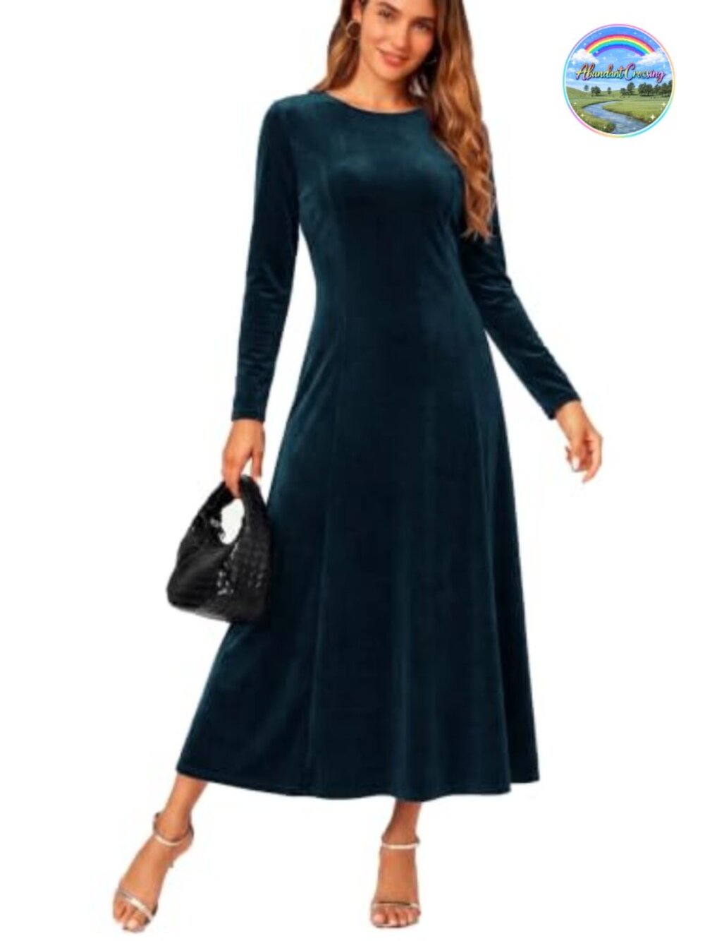 Velvet Midi Dress Scoop Neck Long Sleeve Ruched Elegant Party Formal
